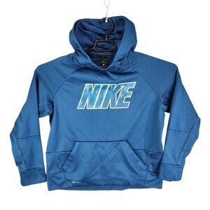 Boys Nike Dri-Fit Blue Pullover Hoodie Sweatshirt Long Sleeve 100% Polyester L